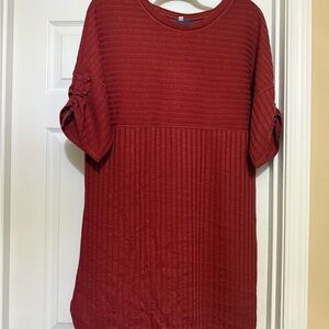 Max Studio Deep Red Ribbed Midi Dress